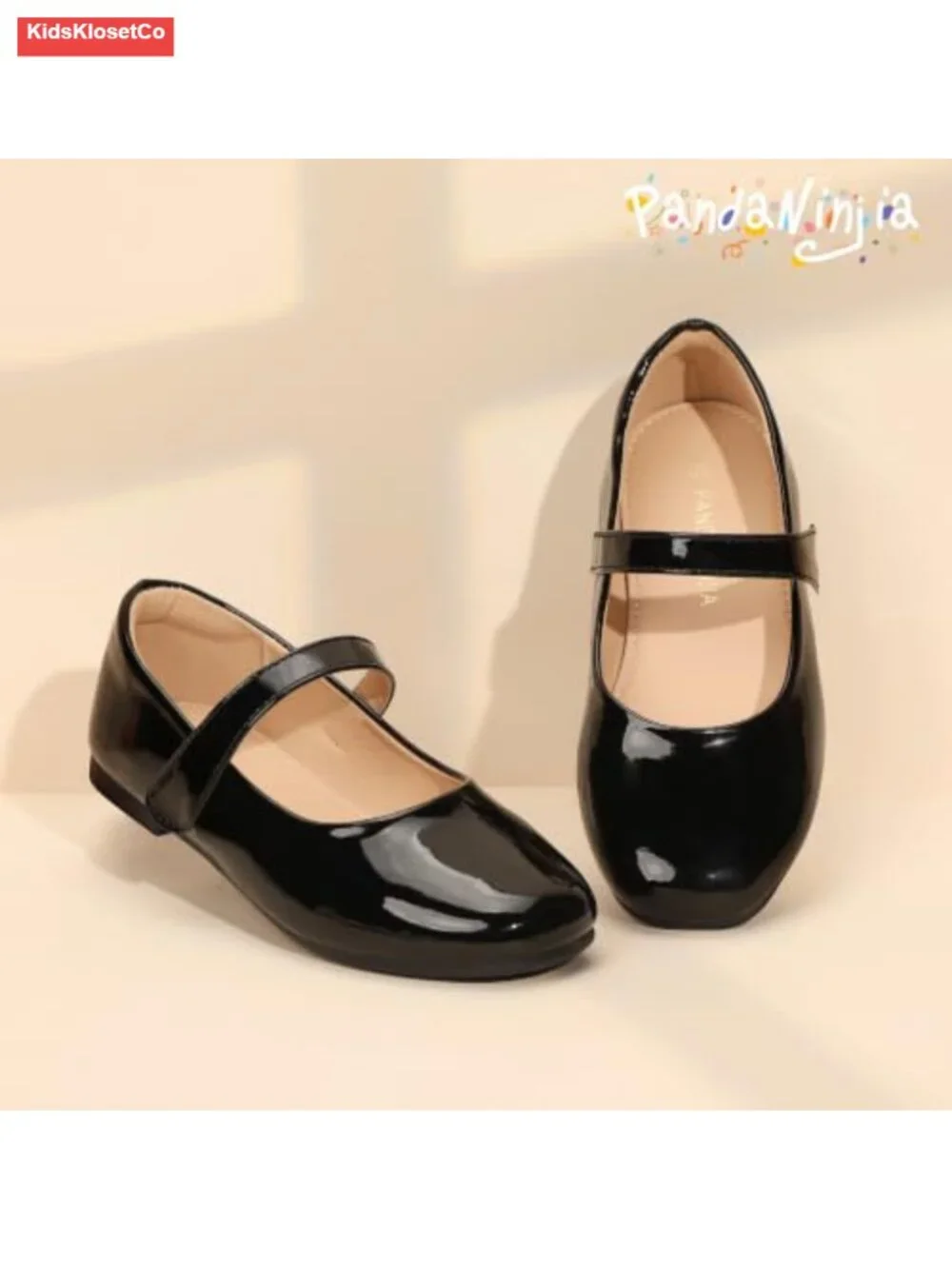 Girls Mary Jane Ballet Flats Square Toe Hook & Loop Non-Slip Dress Shoes